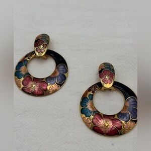 Cloisonné pierced earrings lever back hoop
